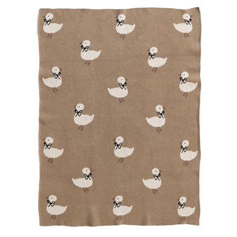 Knit Baby Blanket with Ducklings