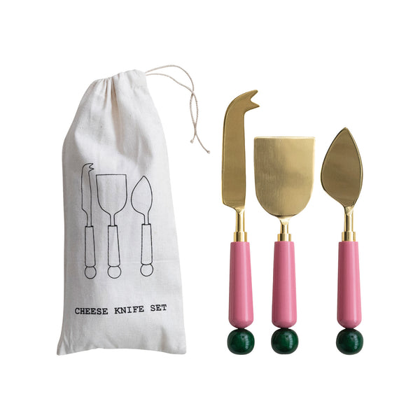 Cheese Knives with Resin Handles - Pink + Green