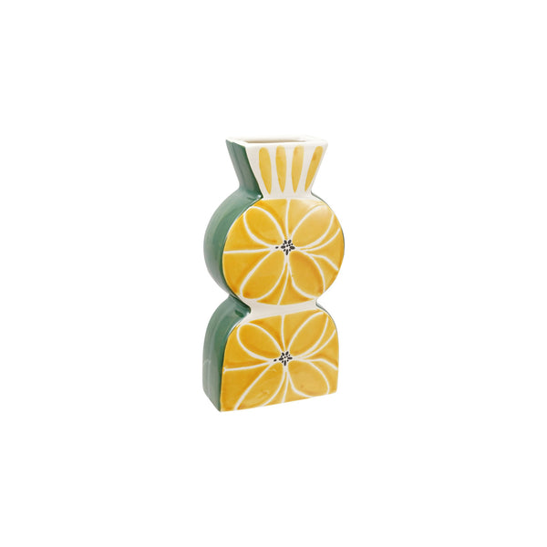 Stoneware Vase with Wax Relief Design - Yellow