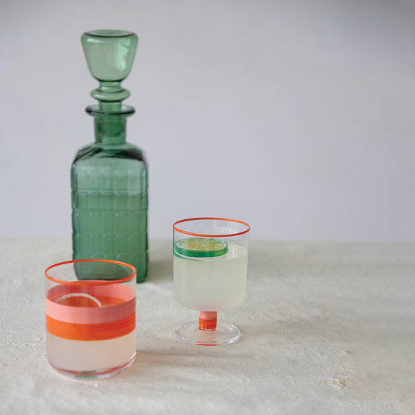 Drinking Glass with Colored Rim - Orange & Pink