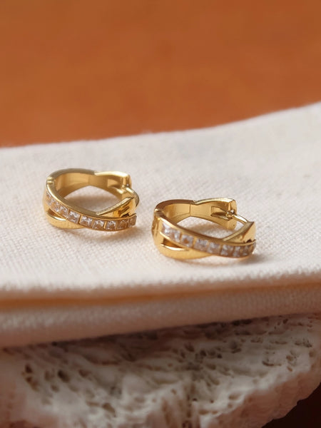 Maissac Cz Crossover Huggie Earrings