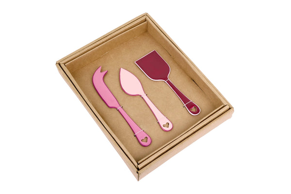 Pink Enamel Cheese Knife Set - Set of 3