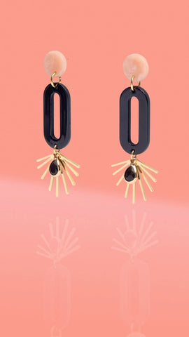 Black Oval Resin Starburst Earring
