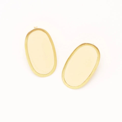 Alexis Oval Enamel Post Earrings - Ivory