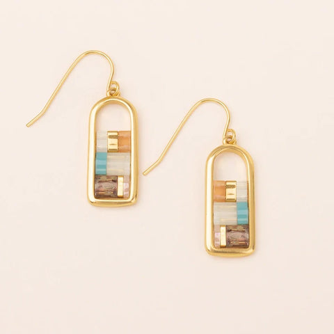 Miyuki Frame Earring - Mint / Peach / Gold
