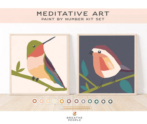 Zen Balance with Birds Meditative Art Paint By Number Kit + Easel
