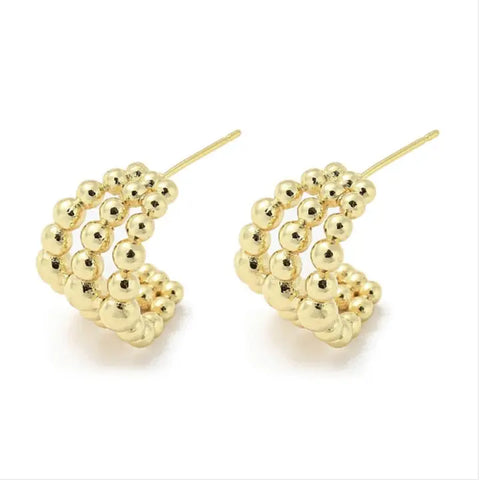 Gold Trio Beaded Hoop Earrings