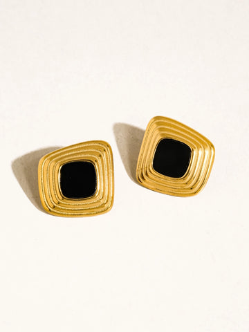 Solenne 18K Enamel Square Earrings - Black