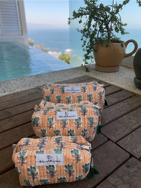 Block Printed Travel Bag - Peach Large