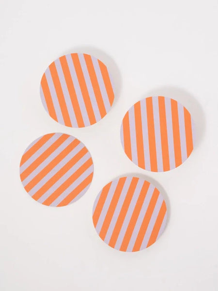 Ultra Violet and Orange Striped Coaster - Set of 4