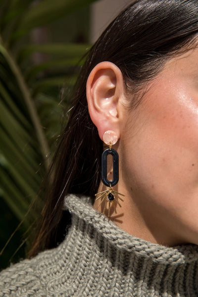 Black Oval Resin Starburst Earring