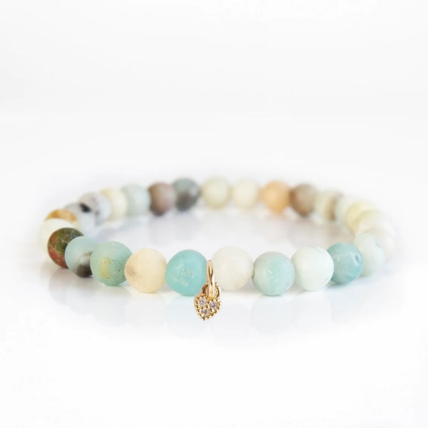 Gemstone Bracelet with Heart Charm - Amazonite