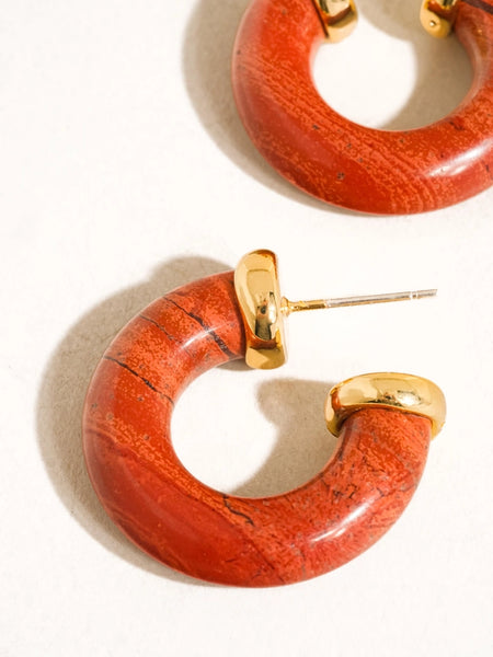 Quinnley Western Natural Stone Hoop Earring - Red