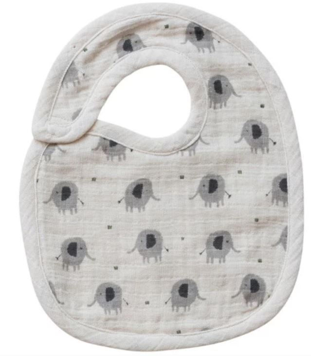Cotton Double Cloth Baby Bib - Elephants