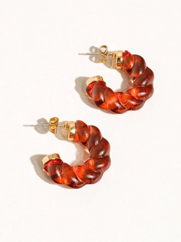 Ruby Braided C-Hoop Earring - Red
