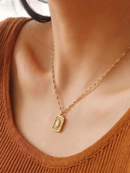 Elaine 18K Rectangle Stone Sun Necklace