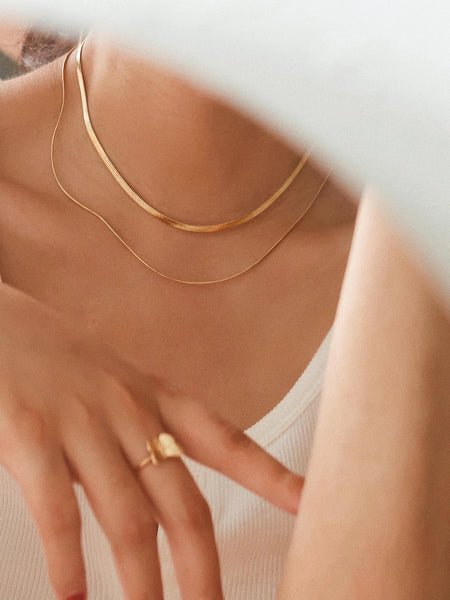 Jean 18K Layered Flat Snake Chain Necklace