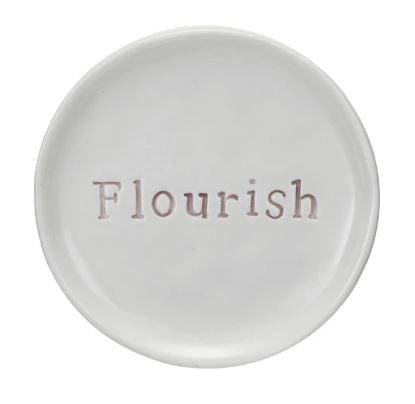 Stoneware Dish Debossed Word - Flourish