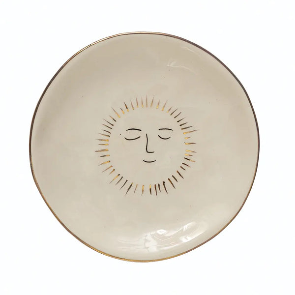 Stoneware Plate with Gold Sun