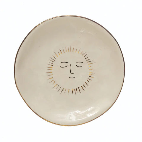 Stoneware Plate with Gold Sun