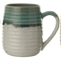 Stoneware Mug w/Glaze - Teal & White