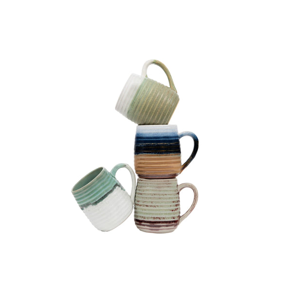 Stoneware Mug w/Glaze - Olive Green & Beige
