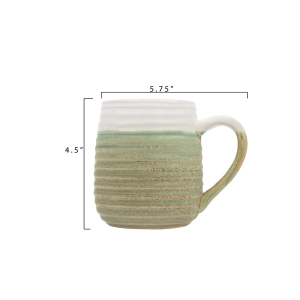 Stoneware Mug w/Glaze - Olive Green & Beige