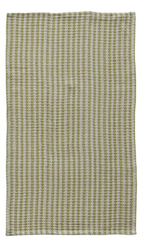 Waffle Weave Tea Towel - Green Stripe