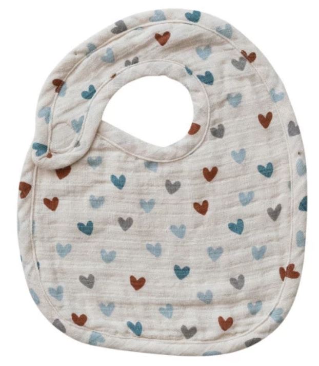 Cotton Double Cloth Baby Bib - Hearts
