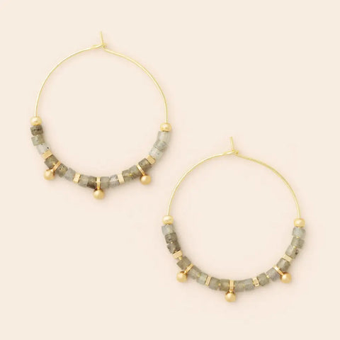 Stone Disc Hoop Earring - Labradorite / Gold