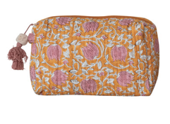 Large Cotton Voile Block Pouch - Orange & Pink