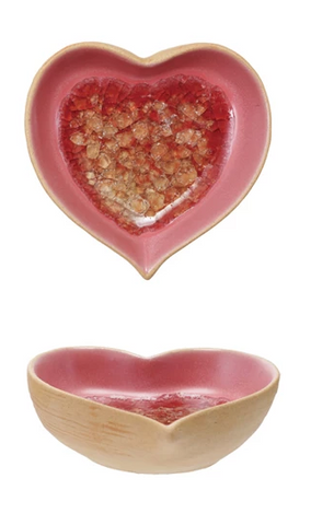 Stoneware Heart Crackle Dish - Light Pink