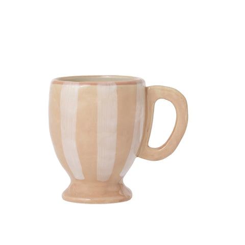 Hand-Painted Footed Mug w/ Stripes - White / Tan