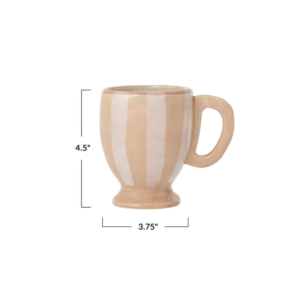 Hand-Painted Footed Mug w/ Stripes - White / Tan