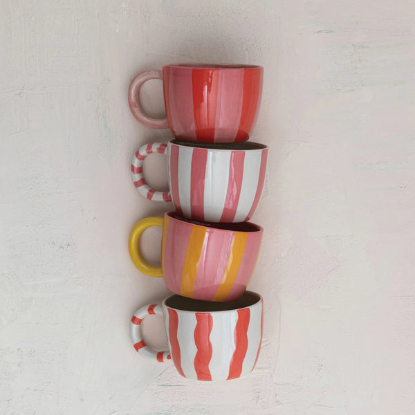 Hand-Painted Striped Mug - Off-White / Pink