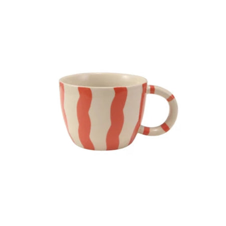 Hand-Painted Striped Mug - Off-White/ Red