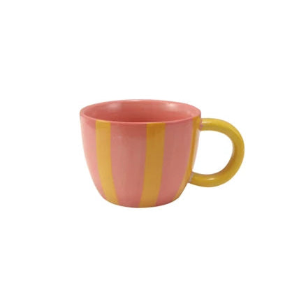 Hand-Painted Striped Mug - Pink/Yellow