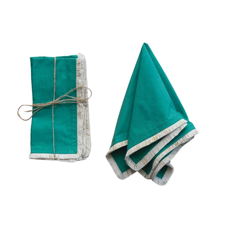 Cotton Napkins w/Metallic Gold Thread Fringe - Set of 4