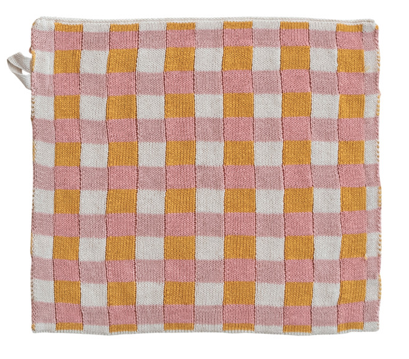 Cotton Knit Dish Cloth - Pink / Yellow Plaid