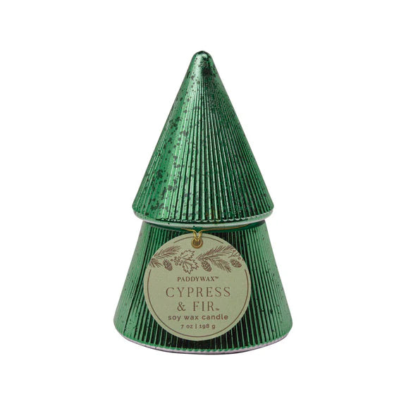 Green Stacked Tree Candle - Cypress + Fir