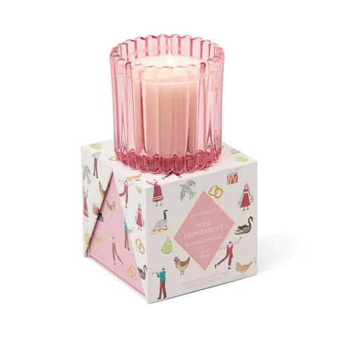 Ribbed Glass Candle in Box - Pink Peppermint