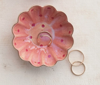 Decorative Stoneware Dish with Dots - Pink