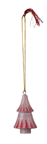 Hand-Painted Wood Tree Ornaments w/ Tassel - Pink / Red Stripe
