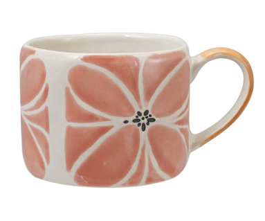 Stoneware Mug w/ Wax Relief Design - Pink