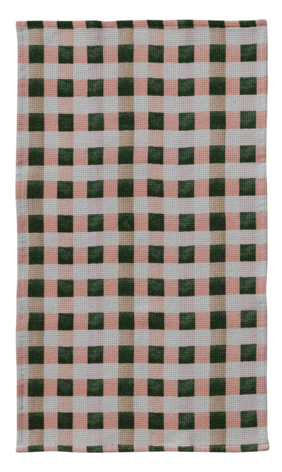 Waffle Weave Tea Towel - Pink / Green Plaid