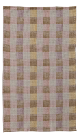 Waffle Weave Tea Towel - Pink / Purple / Yellow Check