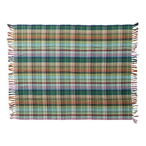 Woven Cotton Throw w/Fringe - Multi Color Plaid