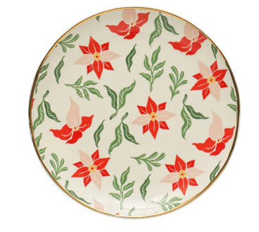 8" Round Stoneware Plate - #3 Poinsettia Pattern