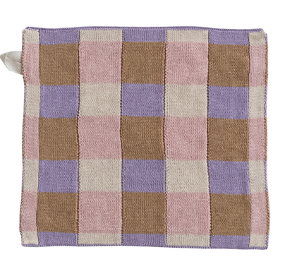 Cotton Knit Dish Cloth - Pink / Purple Plaid