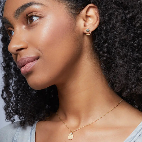 Stone Moon Phase Ear Jacket - Pyrite / Gold